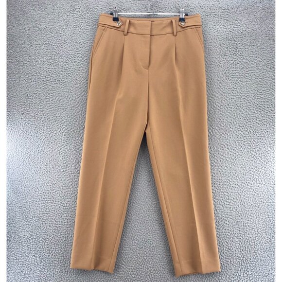 Talbots Pants Womens 4 Brown Stretch Pleated Tapered Leg Pockets Office Career - Picture 1 of 11